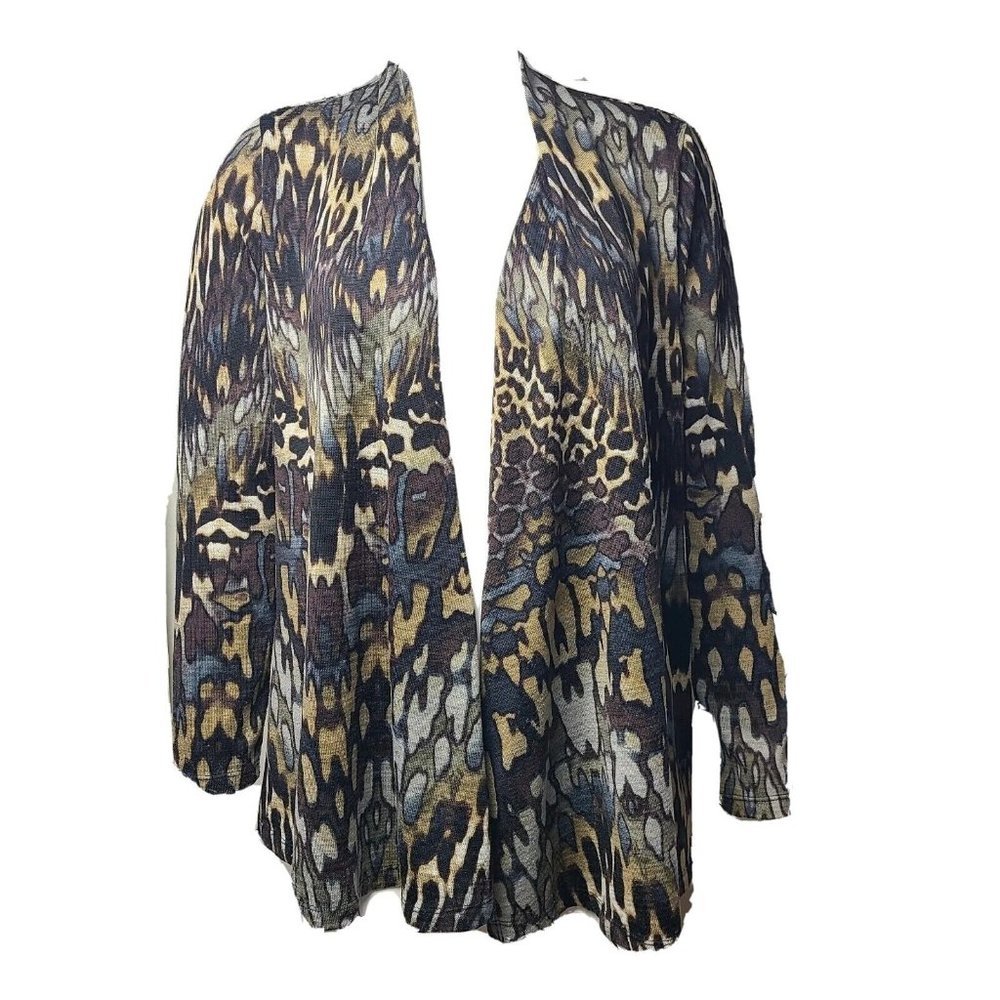 SUSAN GRAVER Brown Animal‎ Print Long Sleeve Cardigan Sweater Womens Size XS